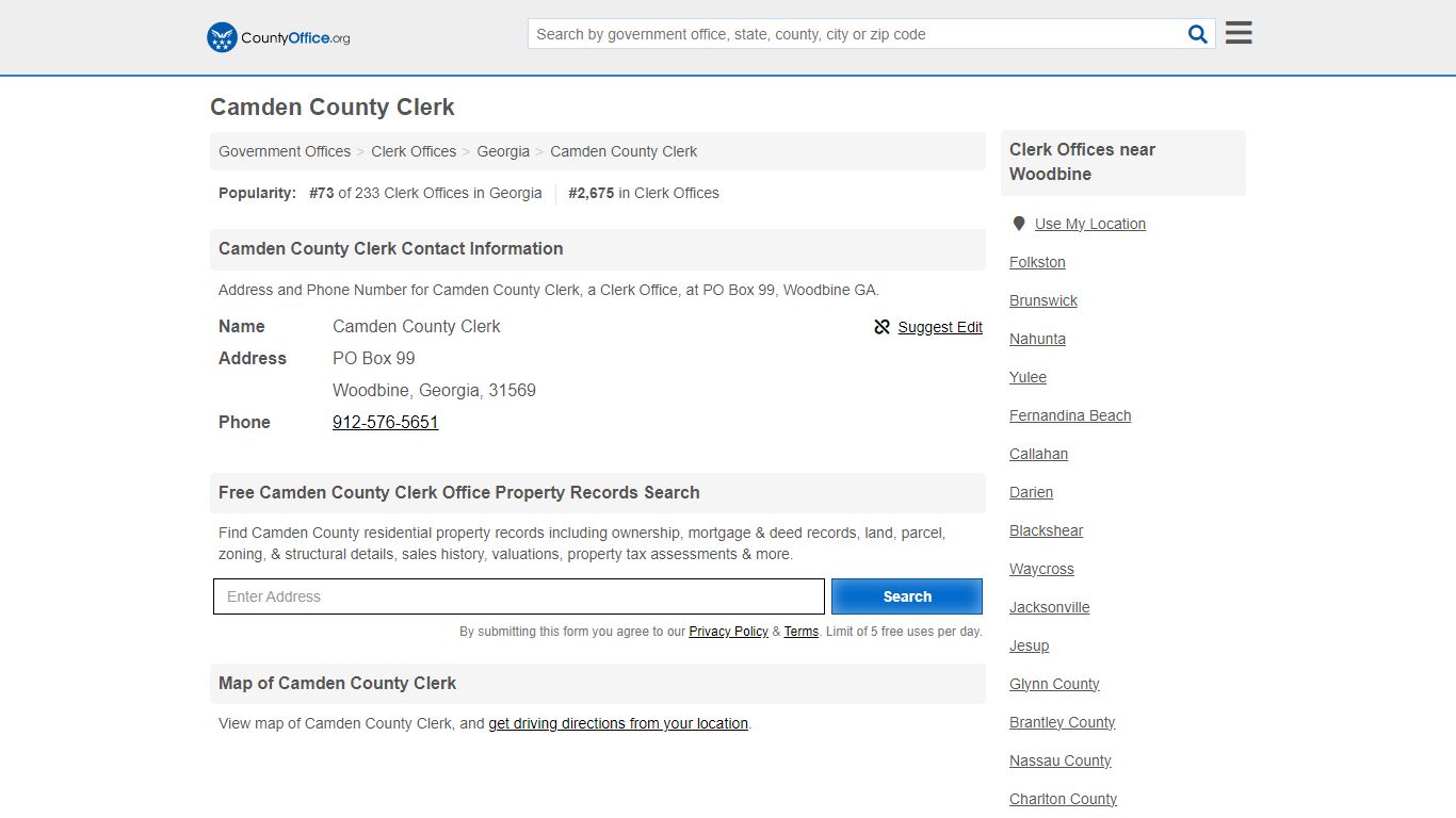 Camden County Clerk - Woodbine, GA (Address and Phone)